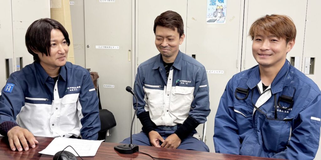 沖縄電気建設で働く３人のラインマン