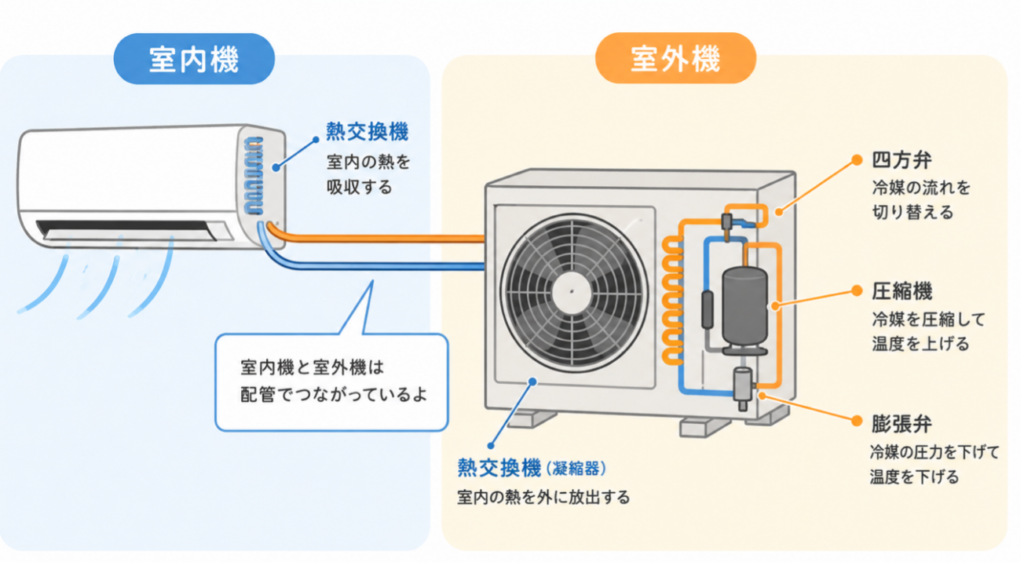 エアコンの室内機から室外機の仕組み