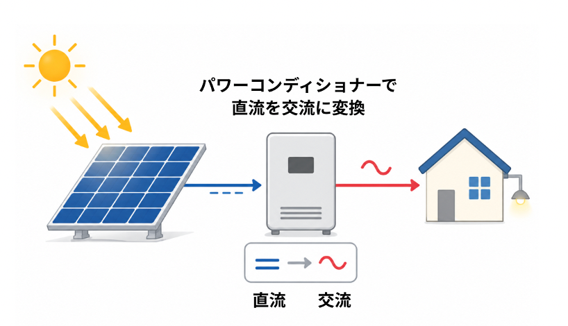 パワーコンディショナーで直流から交流に変換する様子