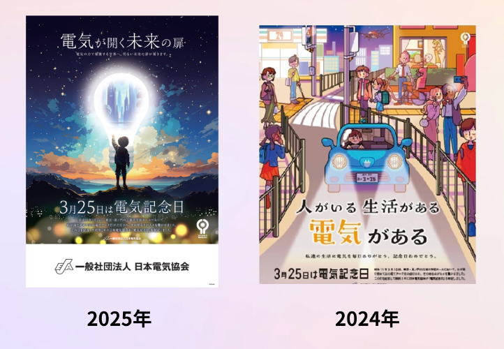 2025年と2024年の電気記念日ポスター