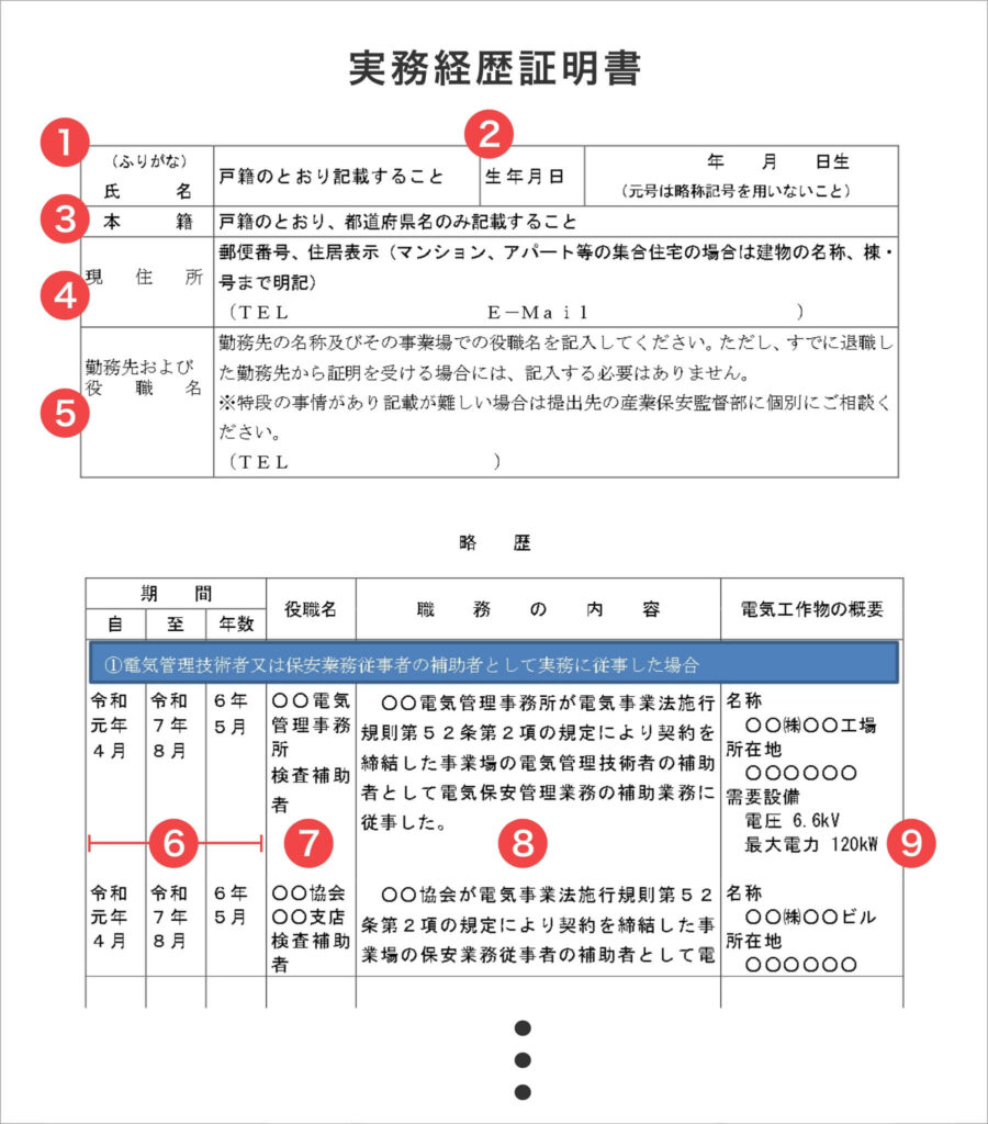 実務経歴証明書(電気主任技術者)