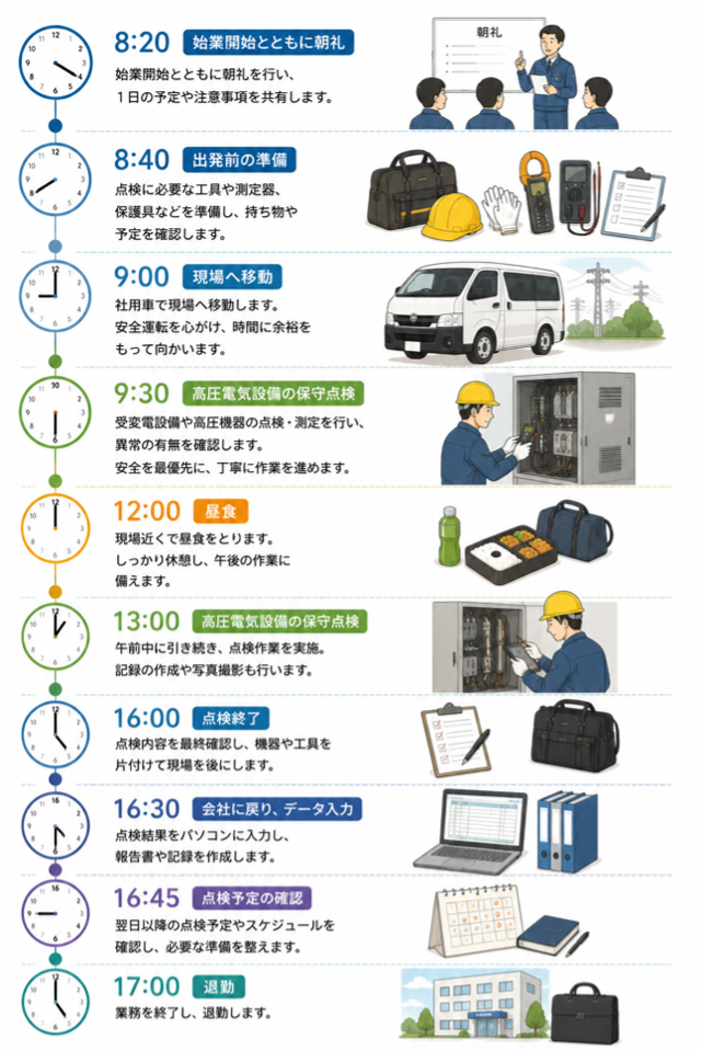 電気主任技術者として働く島さんの一日の流れ